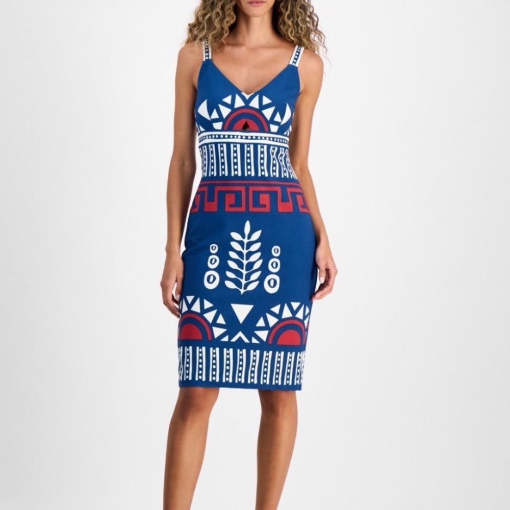 Rachel Rachel Roy Sheath Dress Womens XXL New Tribal Print Navy Blue MSRP $139
